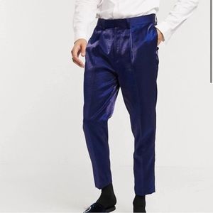 ASOS tapered suit pants in deep blue high shine